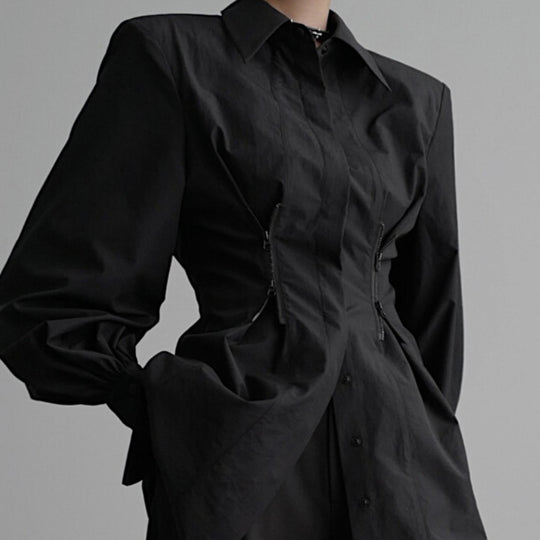 Loose Zip-Front Long Sleeve Shirt — Women&