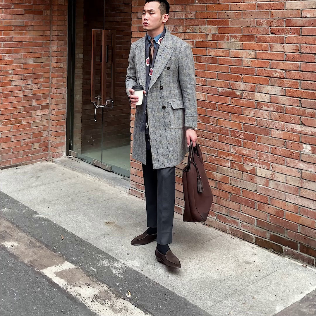 Retro Wool Plaid Polo Coat