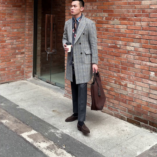 Retro Wool Plaid Polo Coat