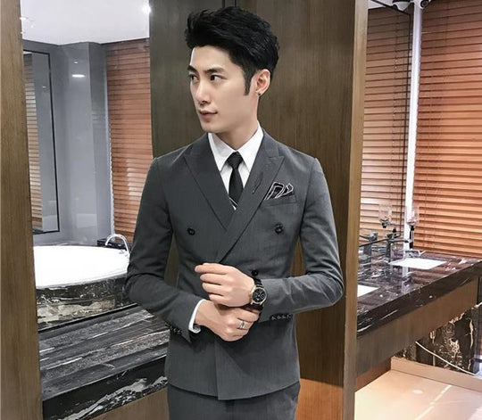 Double-Breasted Slim Suit Pants Set — Men&
