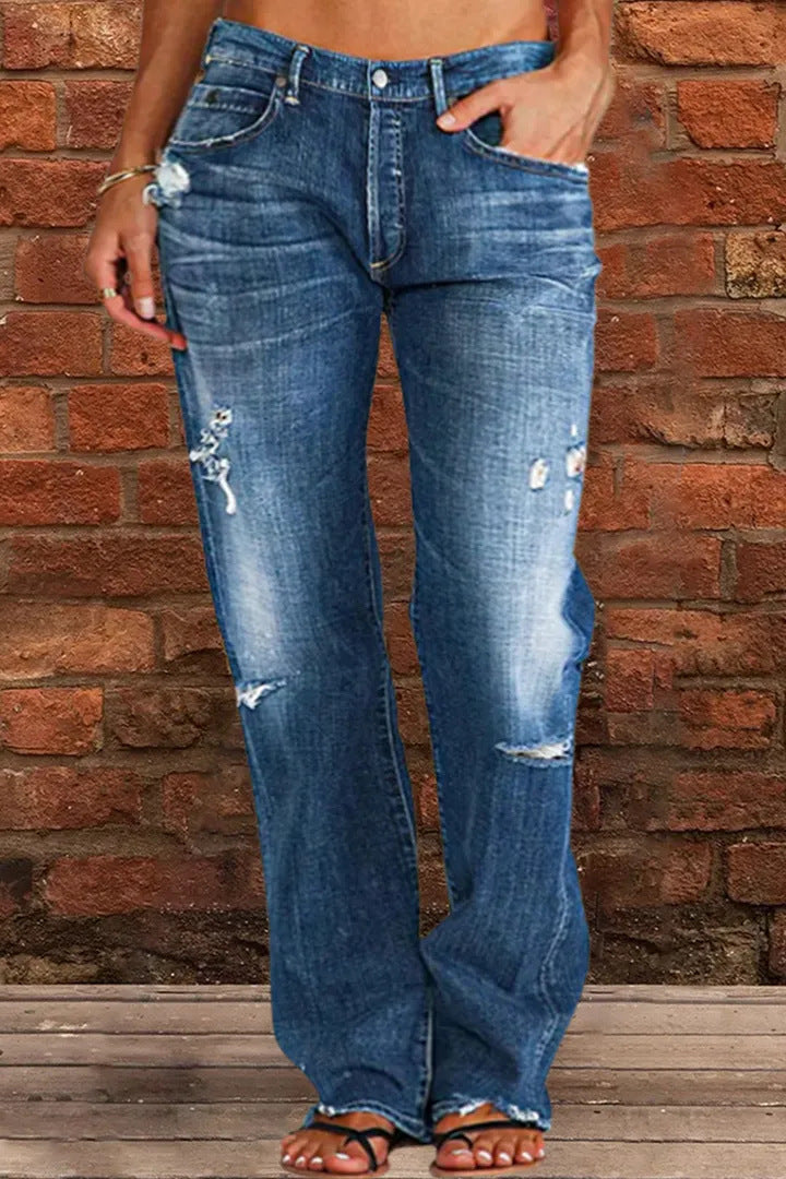 Ripped Loose Wide-Leg Jeans — Women&