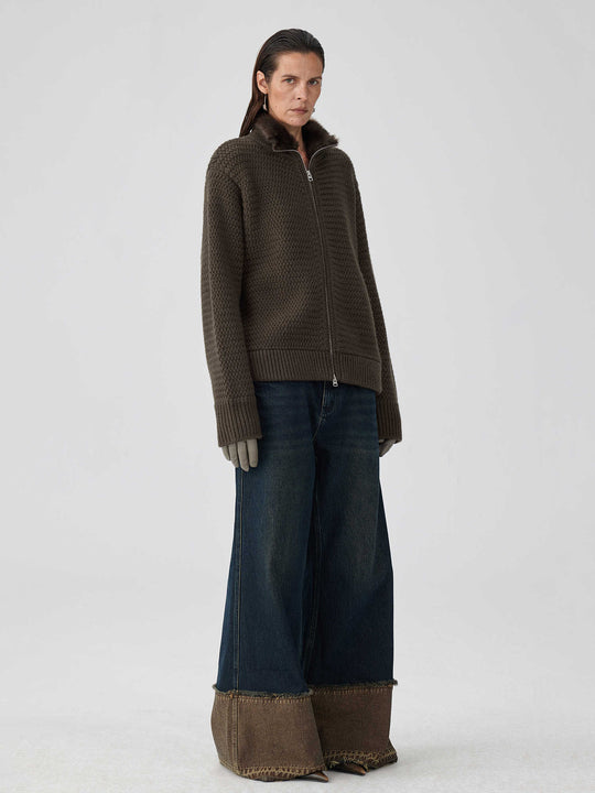 Brown-Blue Nano Water Reverse-Stitch Raw Hem Denim — Multi-Tone