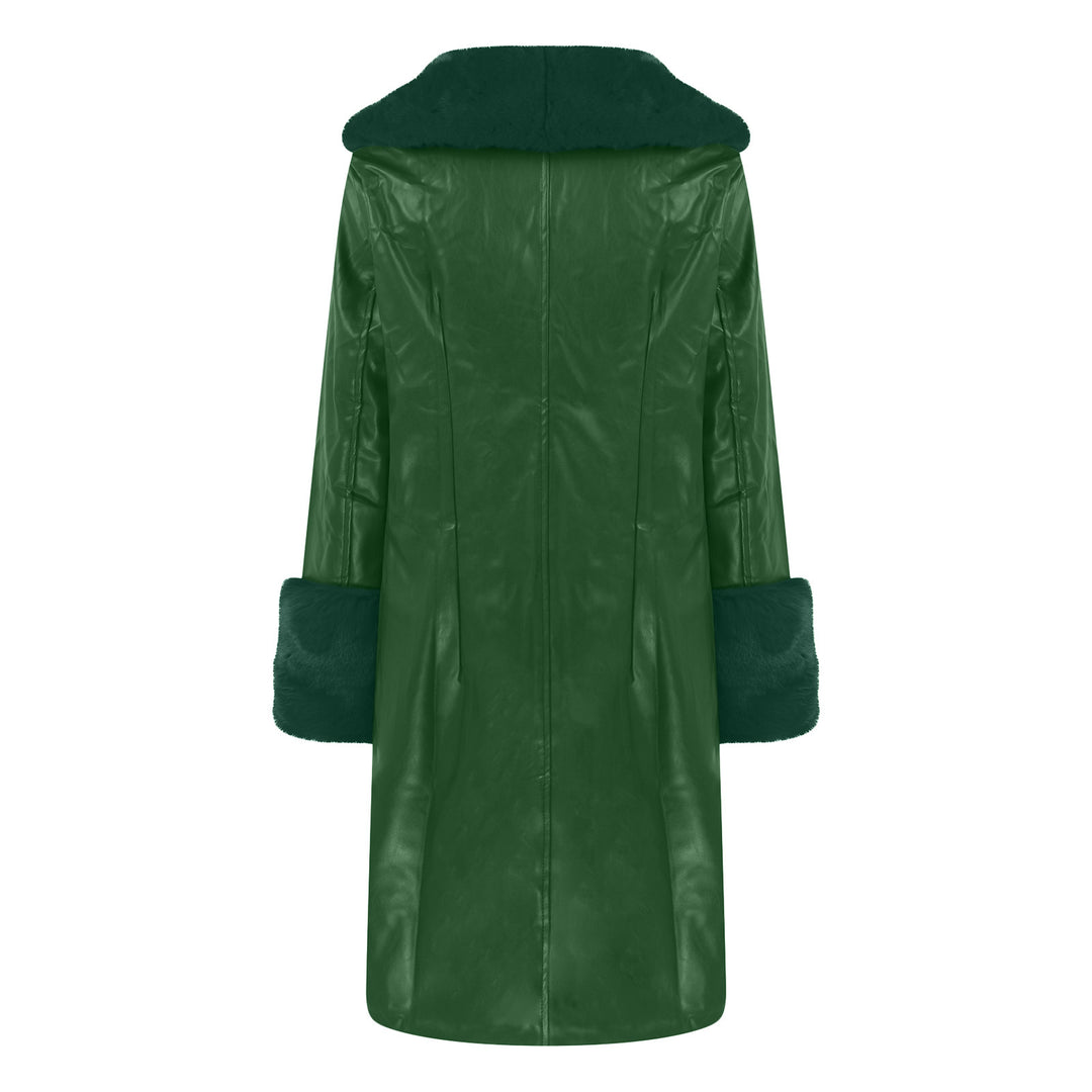 PU Leather Long Coat — Fur Collar, 6 Colours