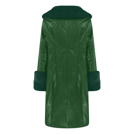PU Leather Long Coat — Fur Collar, 6 Colours