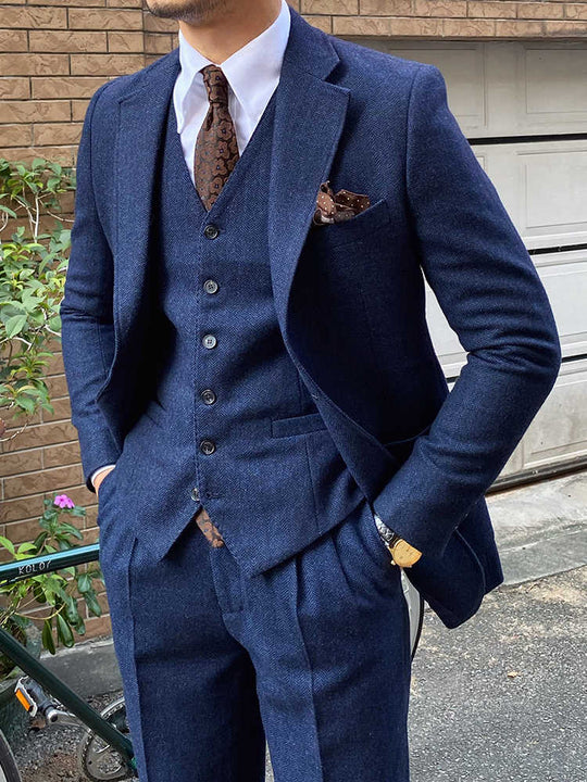 Herringbone Wool Slim Fit Suit — Men&
