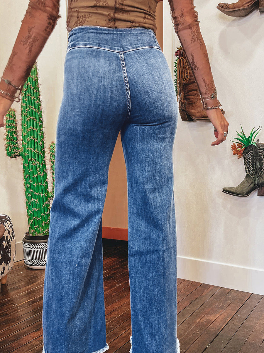 Slim-Fit High-Waist Ripped Hem Jeans — Women&