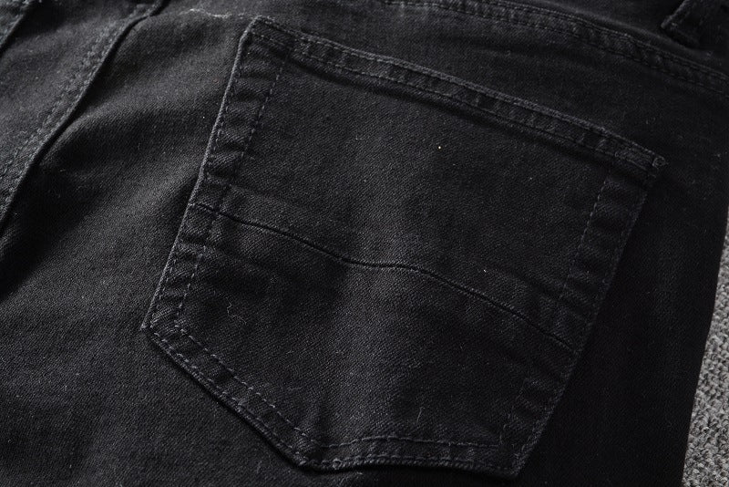 High Street Colorful Patch Distressed Slim Denim — Black