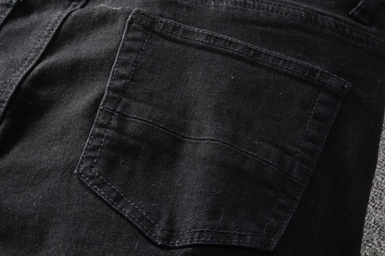 High Street Colorful Patch Distressed Slim Denim — Black