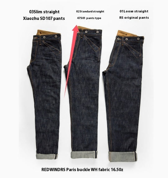 Straight-Leg Mid-High Waist Raw Selvedge Denim — Indigo