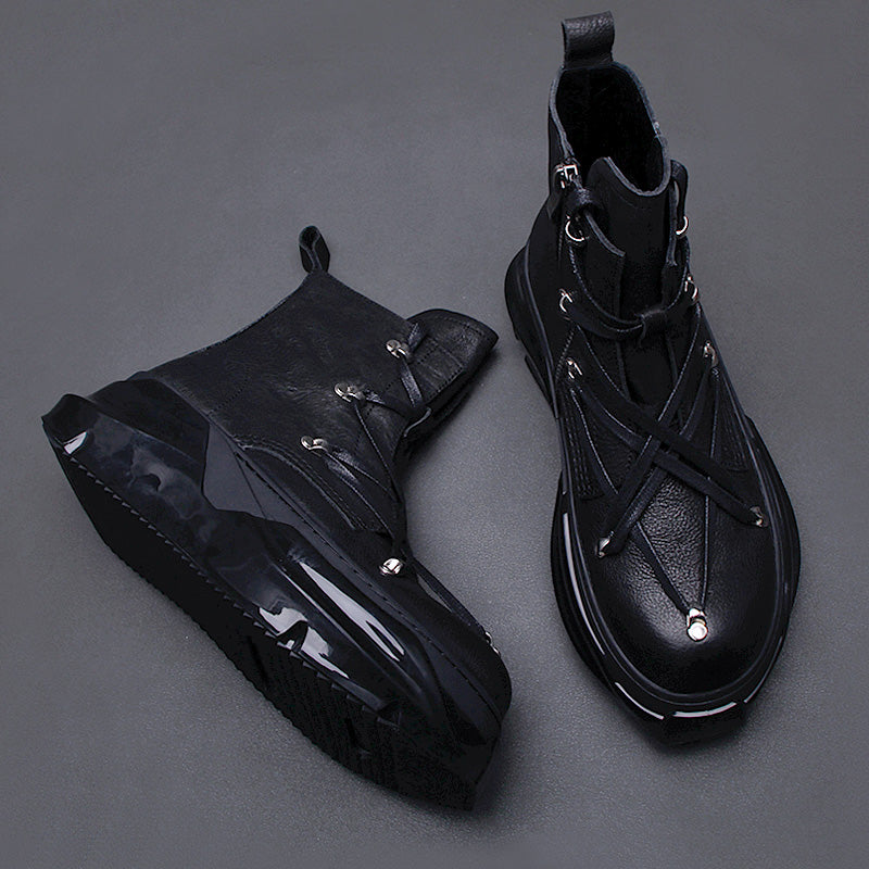 Thick-Soled Side Zipper Motorcycle Martin Boots — Men&