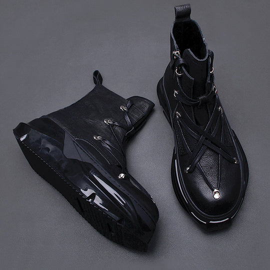 Thick-Soled Side Zipper Motorcycle Martin Boots — Men&