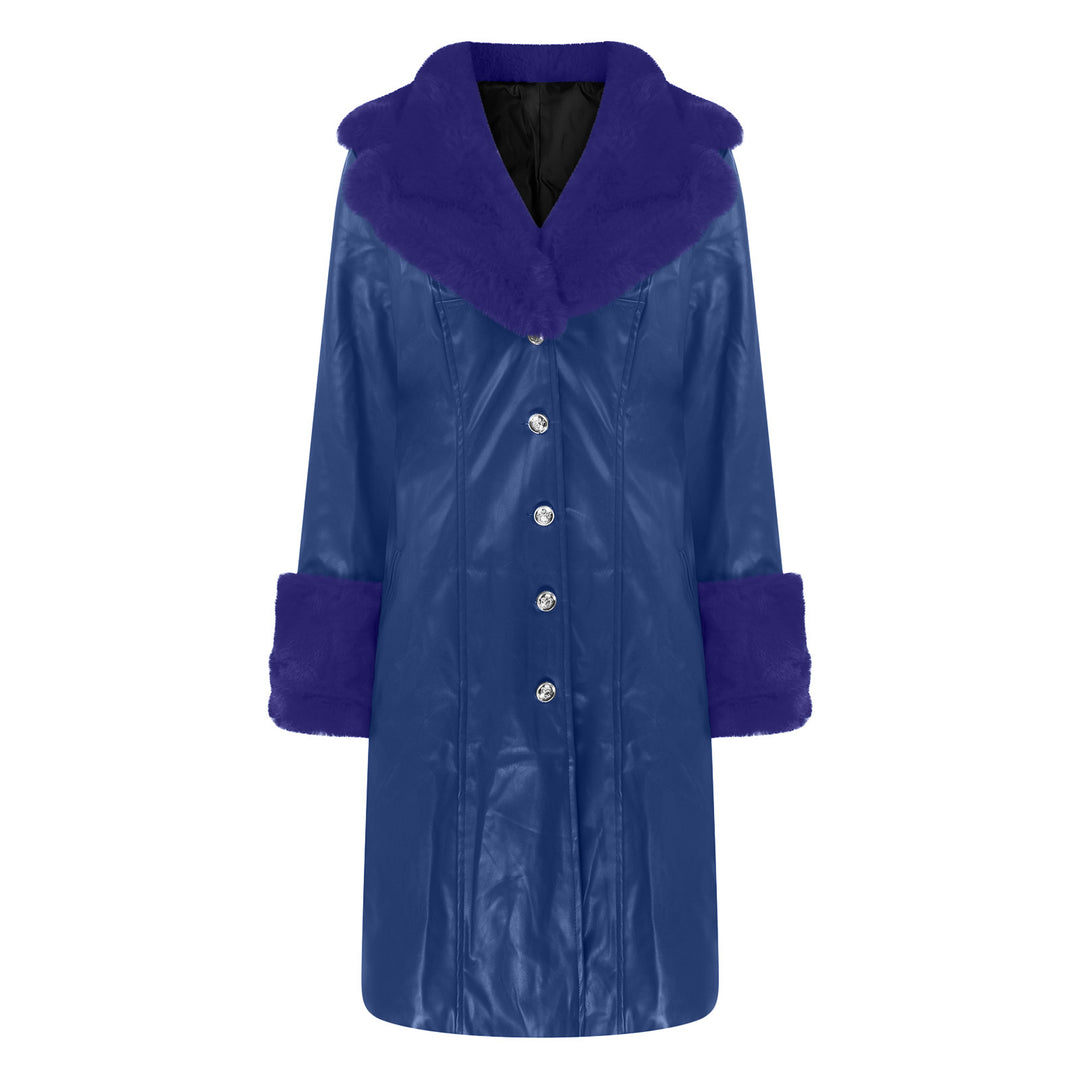 PU Leather Long Coat — Fur Collar, 6 Colours