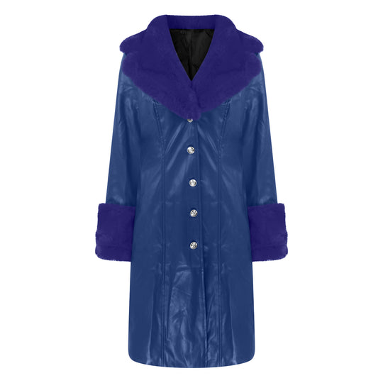 PU Leather Long Coat — Fur Collar, 6 Colours