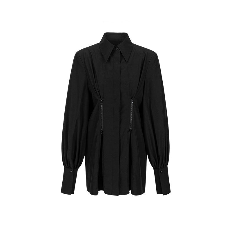 Loose Zip-Front Long Sleeve Shirt — Women&
