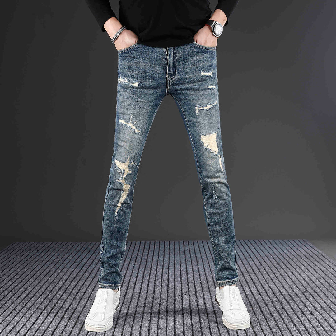 ShopBAM — Fashion Ripped Stretch Skinny Denim — Deep Blue