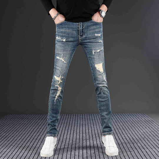 ShopBAM — Fashion Ripped Stretch Skinny Denim — Deep Blue
