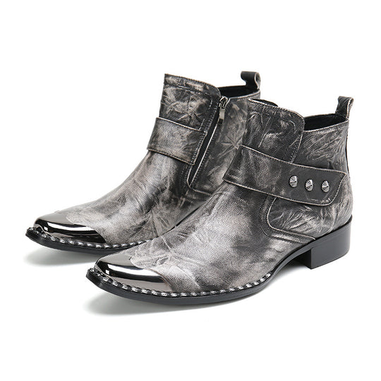 ShopBAM — Chunky Heel Cowhide Lace-Up Motorcycle Boots — Unisex