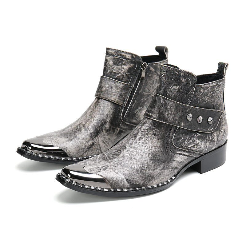 Chunky Heel Cowhide Lace-Up Motorcycle Boots — Unisex