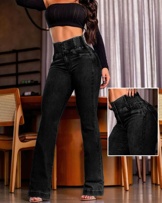 Back Shirred Button-Front High-Waist Jeans — Women&