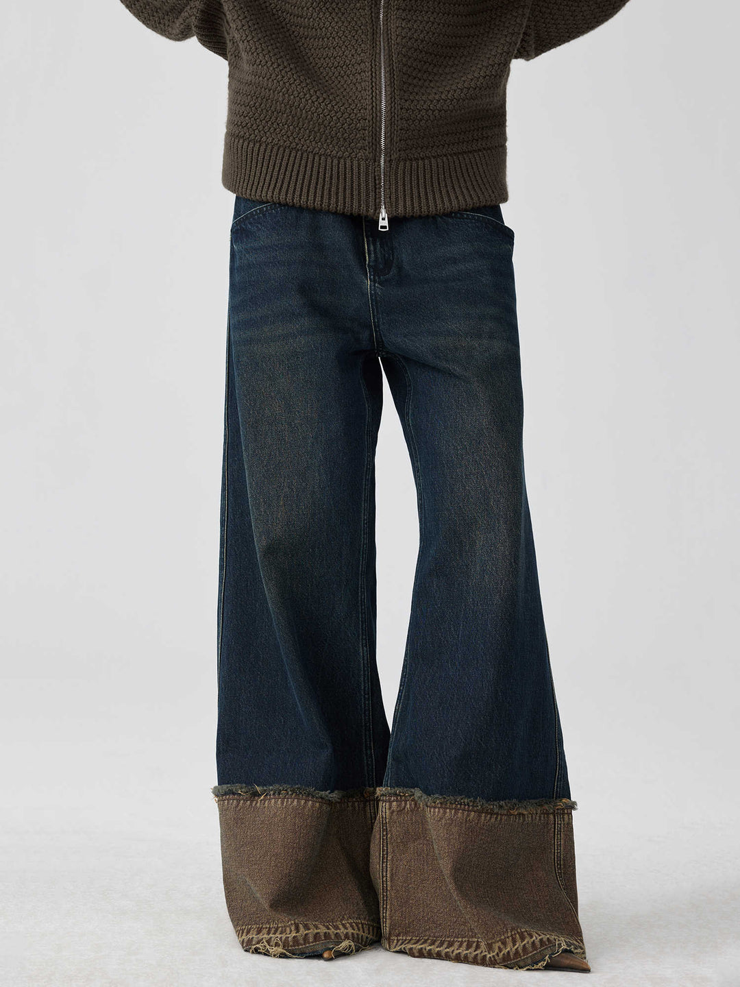 Brown-Blue Nano Water Reverse-Stitch Raw Hem Denim — Multi-Tone