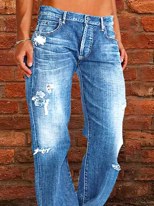 Ripped Loose Wide-Leg Jeans — Women&