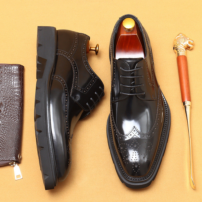 Cowhide British Carved Leather Shoes — Men&