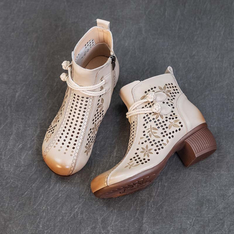 Hollow-Out Leather Retro Boots — Women&