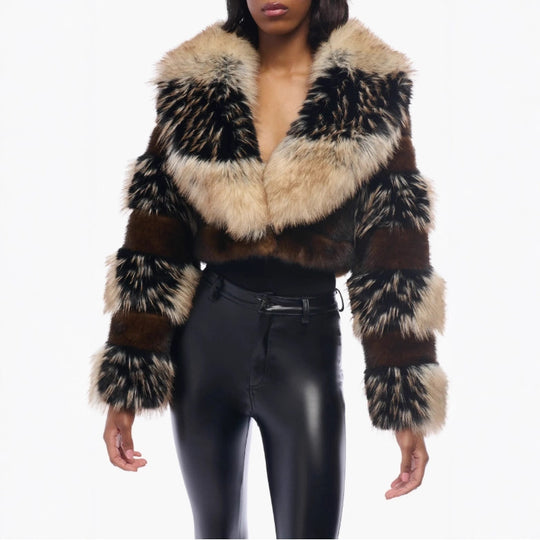 Eco Faux Fur Short Coat — Lapel, Brown