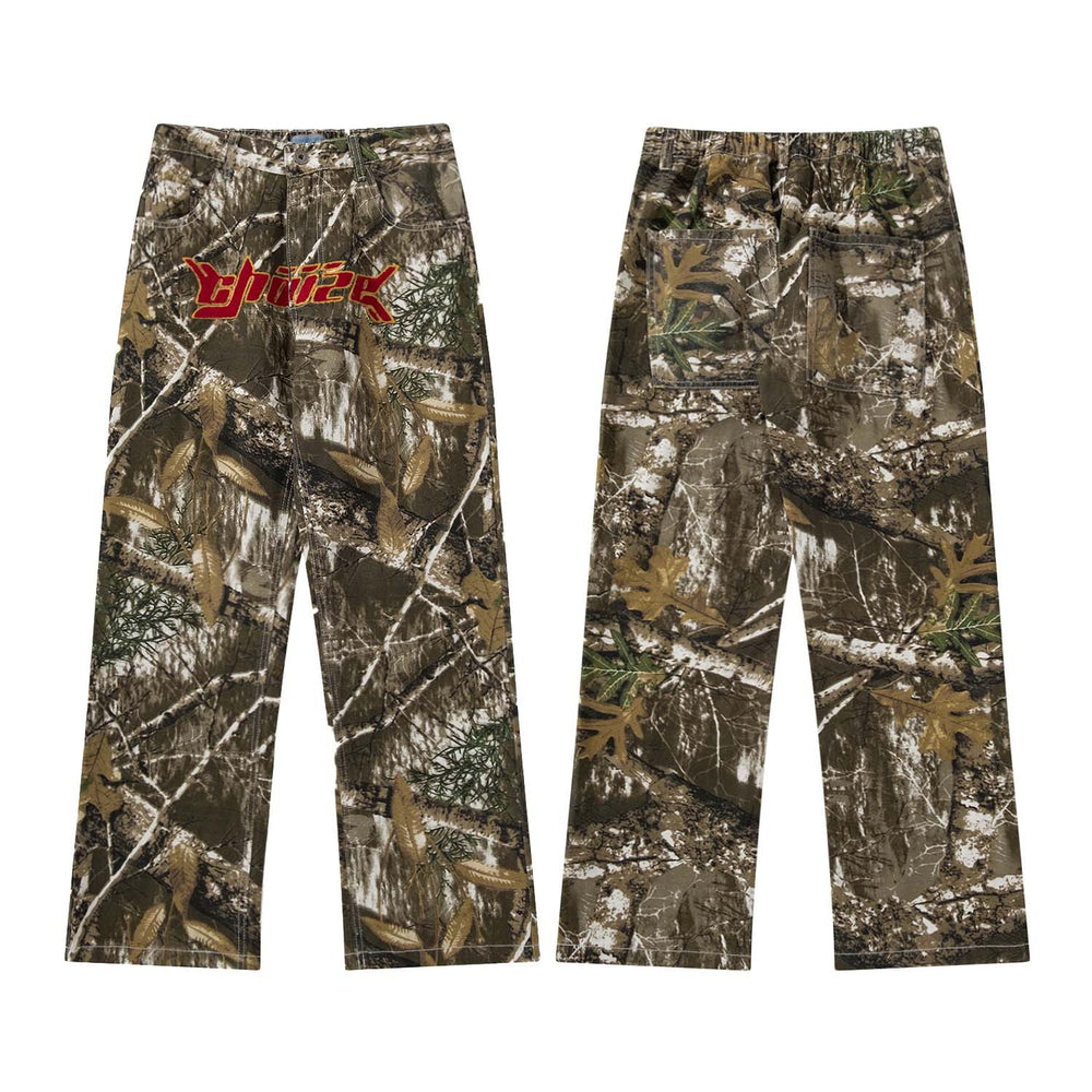 Camo Alphabet Embroidered Jeans — Women's