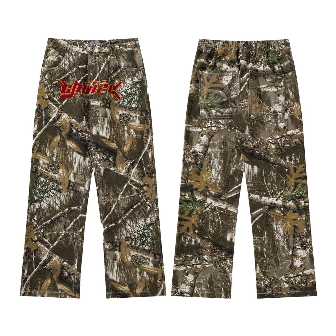 Camo Alphabet Embroidered Jeans — Women&