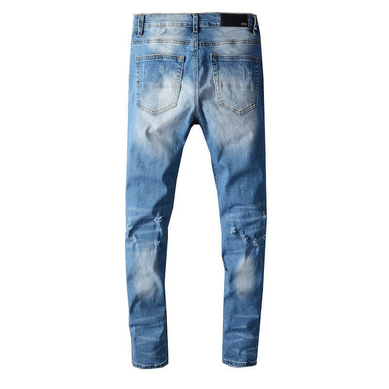 Colorful Patch Ripped Denim — Indigo Blue