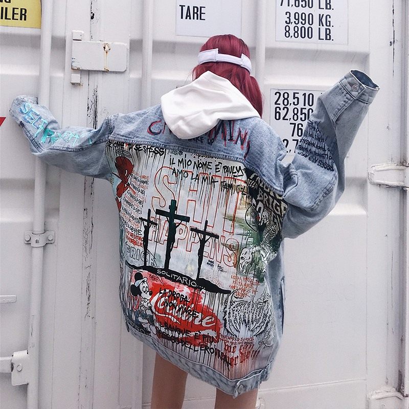 Graffiti Painted Denim Jacket — Unisex