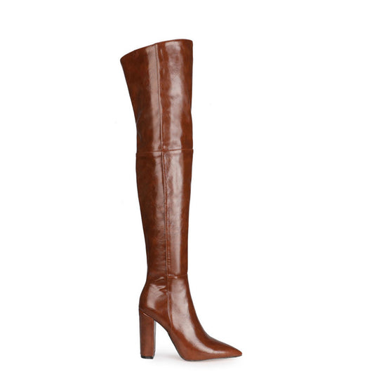 Pointed Thick Heel Over-The-Knee Boots — Women&