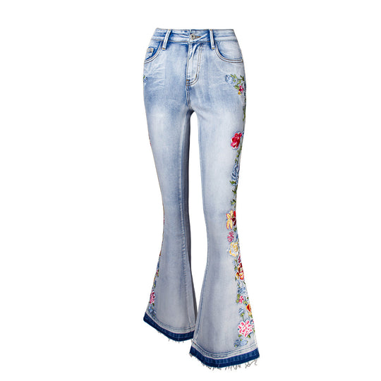 3D Embroidery Flared Jeans — Women&