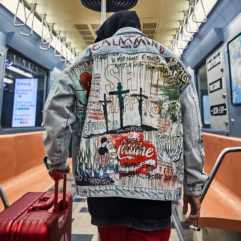 Graffiti Painted Denim Jacket — Unisex