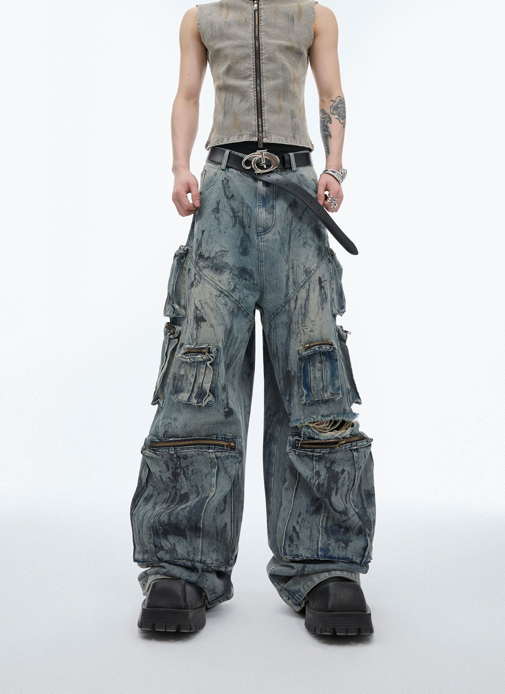Hand-Painted Distressed Jeans — Men's