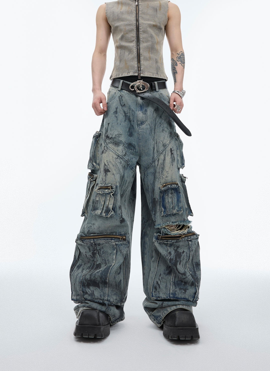 Hand-Painted Distressed Jeans — Men&