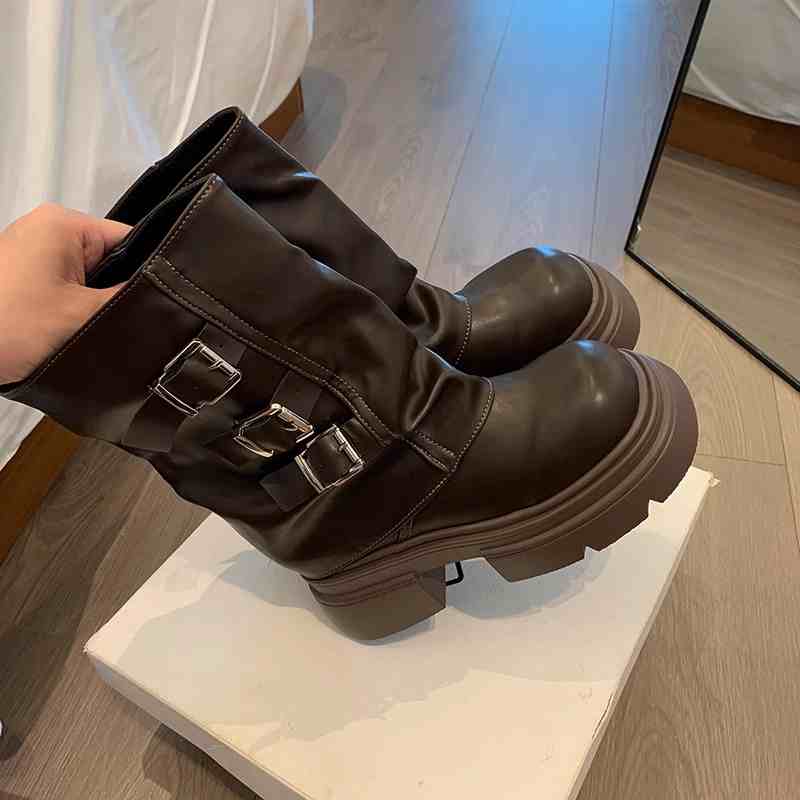 ShopBAM — Women's Fashion Shoes Belt Buckle Platform Motorcycle Boots