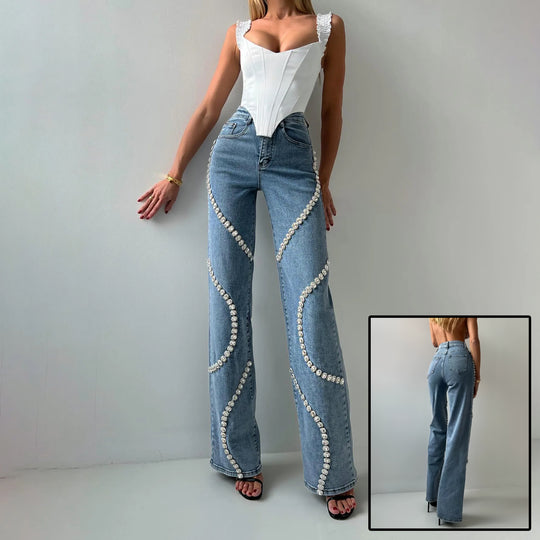 ShopBAM — Rhinestone Embellished Straight Leg Jeans — Women&