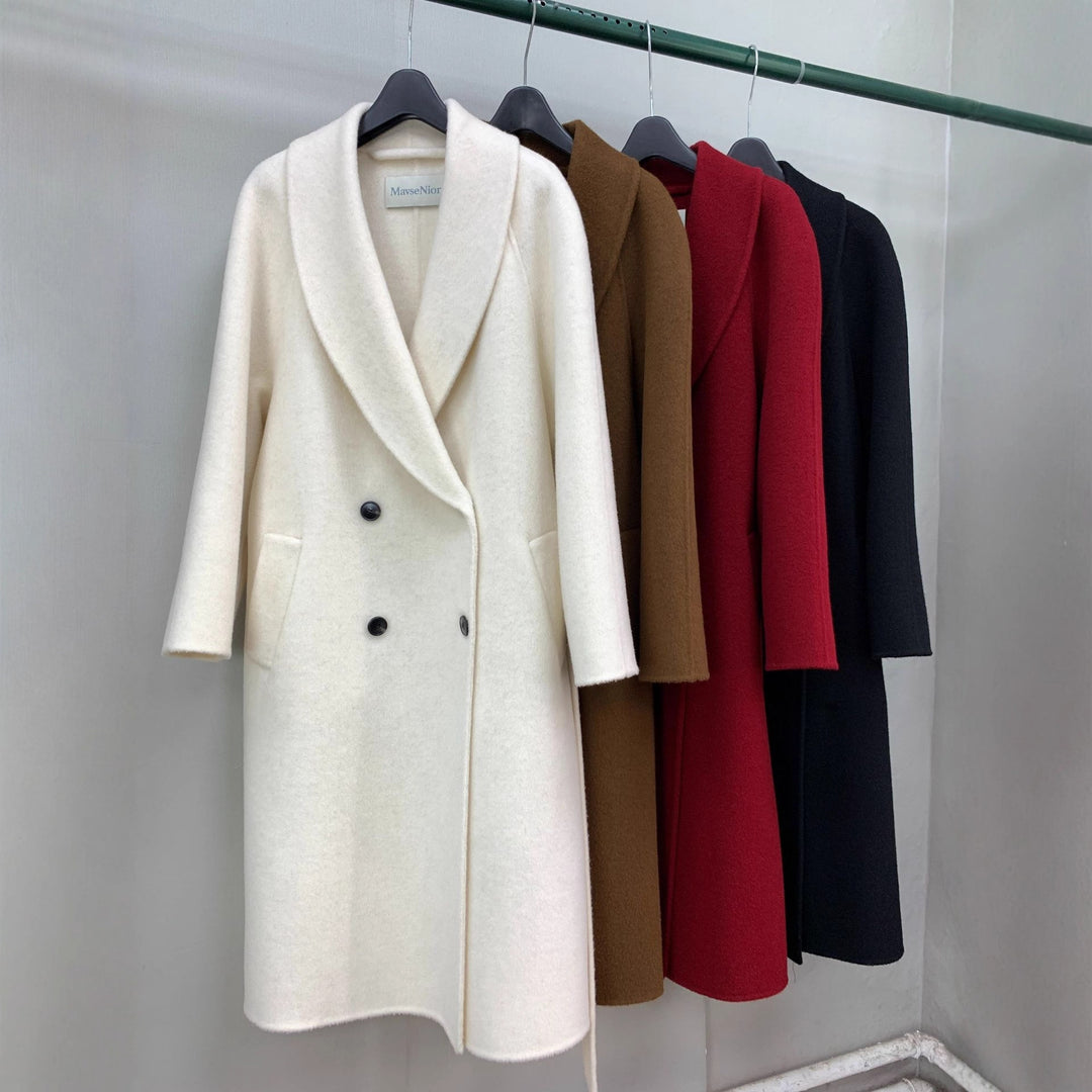 ShopBAM — Long Double-Faced Wool Coat — Tie Closure Raglan