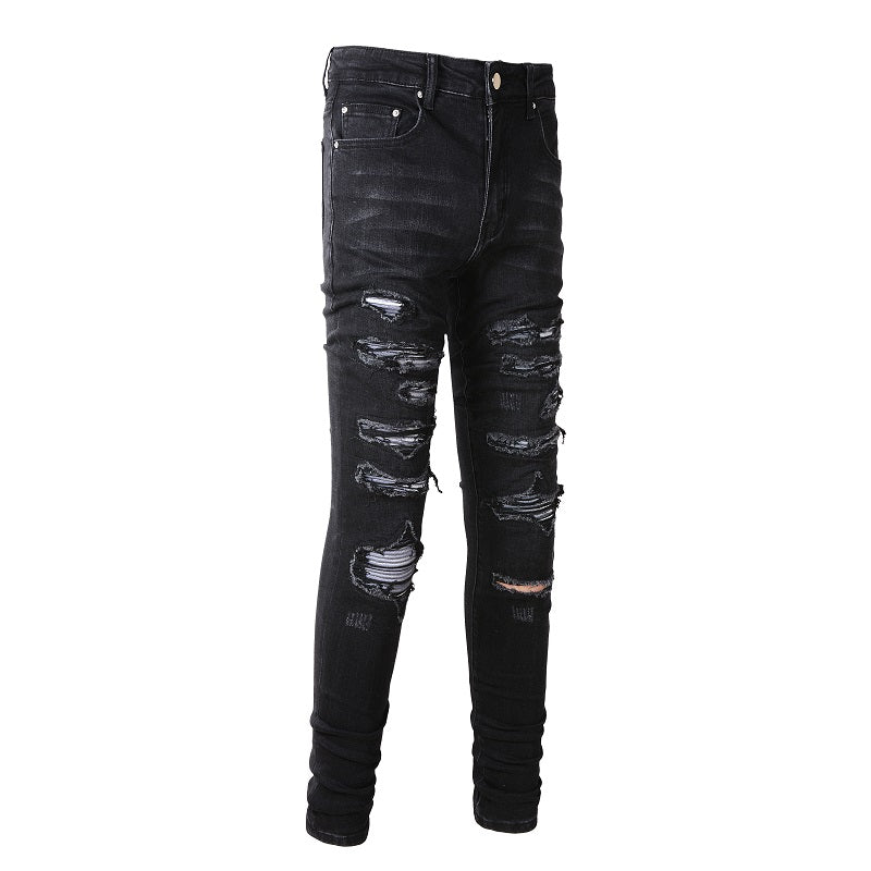 Grey-White Dyed Stretch Slim Denim — Charcoal Black