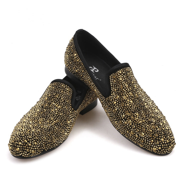 Black Leather Diamond Dress Shoes — Men&