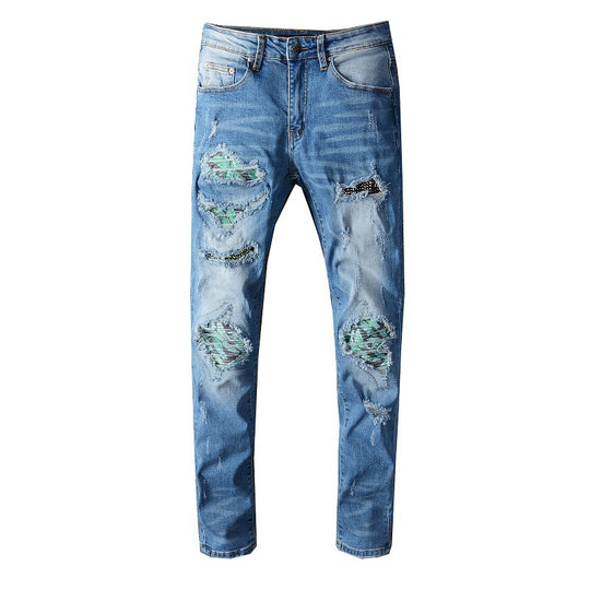 Colorful Patch Ripped Denim — Indigo Blue