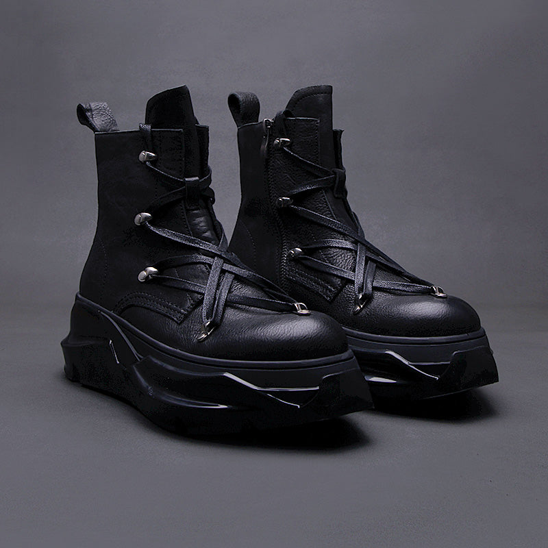 Thick-Soled Side Zipper Motorcycle Martin Boots — Men's
