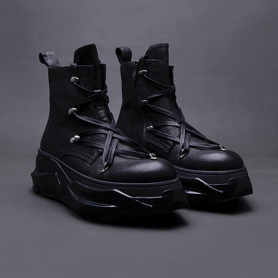 Thick-Soled Side Zipper Motorcycle Martin Boots — Men&