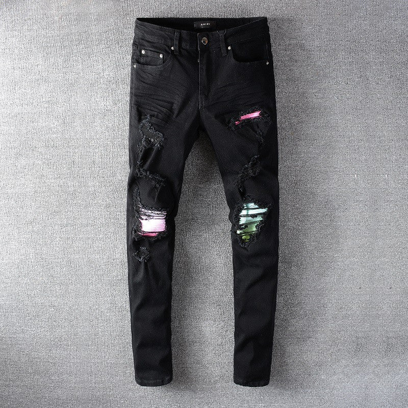 ShopBAM — Ripped Patch Stretch Skinny Denim — Jet Black