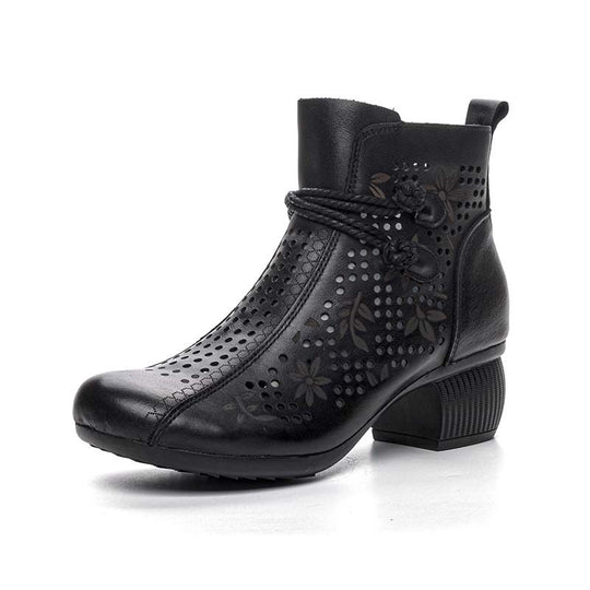 Hollow-Out Leather Retro Boots — Women&