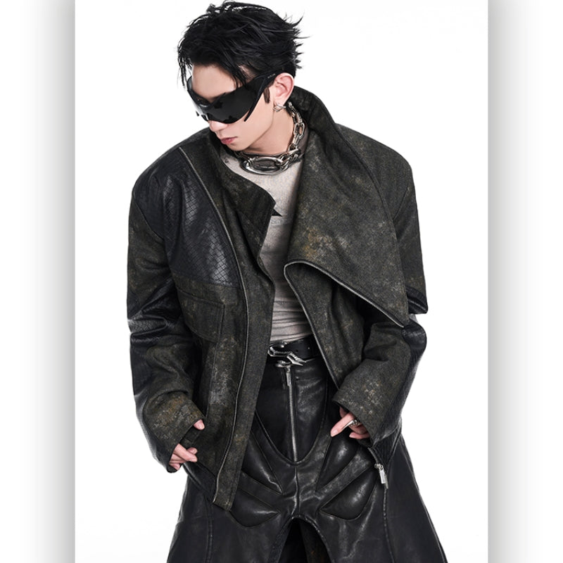 Retro Distressed Stitched Leather Jacket — Men&