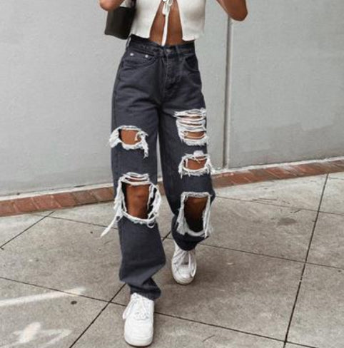 American Retro Distressed Wide-Leg Jeans — Women&