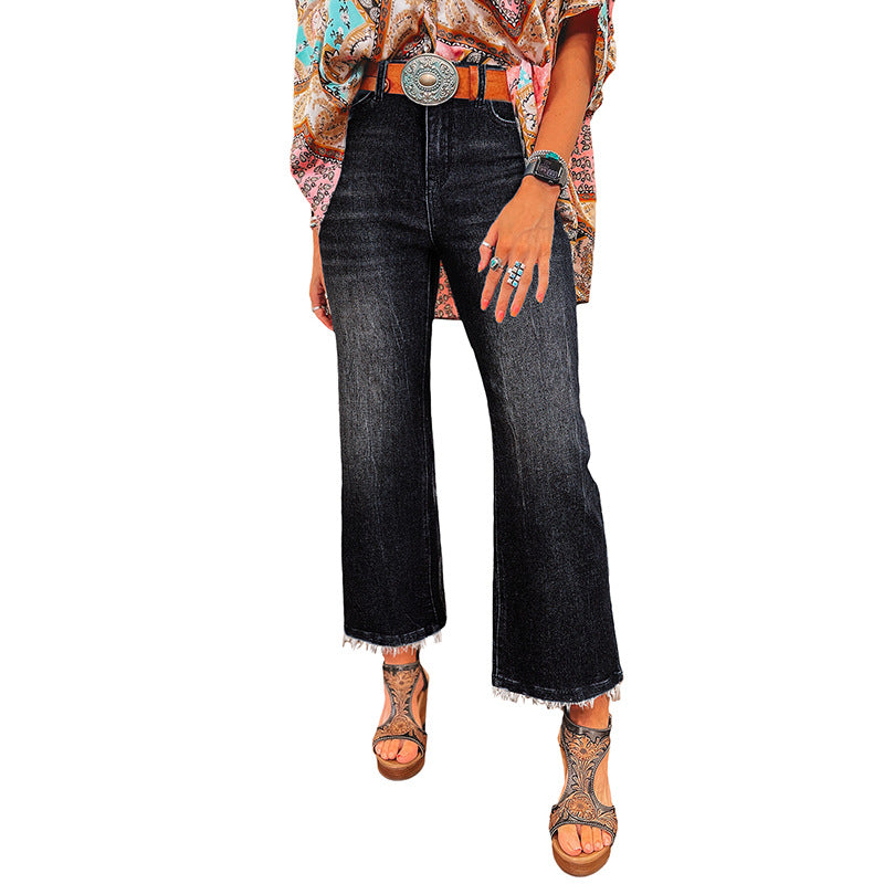 European Washed Frayed Hem Skinny Jeans — Women&
